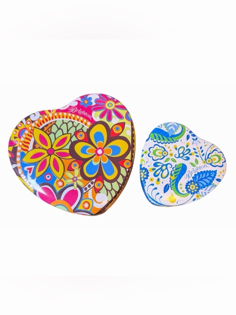 Brighton Collectable Heart Shaped Tin Trinket Jewelry Box Lot of 2